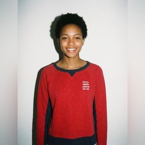 Rag & Bone “Y’all Need Jesus FR FR” Graphic Sweatshirt | Red & Navy |Size Large